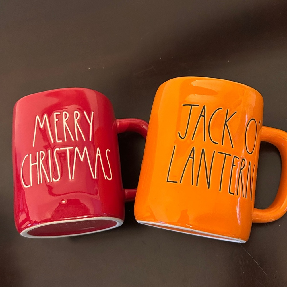 Rae Dunn Artisan Collection Mugs (2) JACK O’LANTERN & MERRY CHRISTMAS